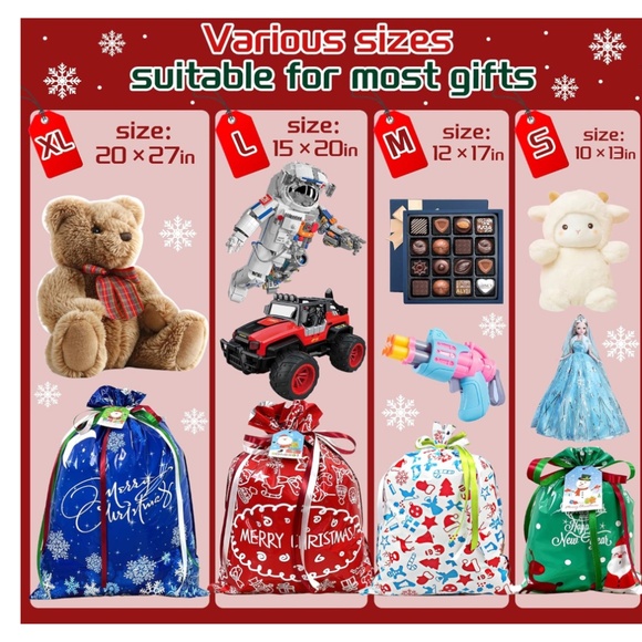 B974 Limited Edition INSTAWRAP 38 Piece Christmas Drawstring Gift Bags Assorted - Picture 5 of 5